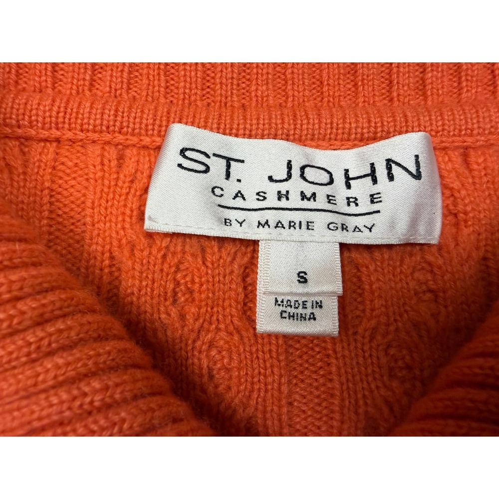 St. John Cardigan Cashmere Small Orange Cable Knit Cropped Collared Sweater - Picture 3 of 8